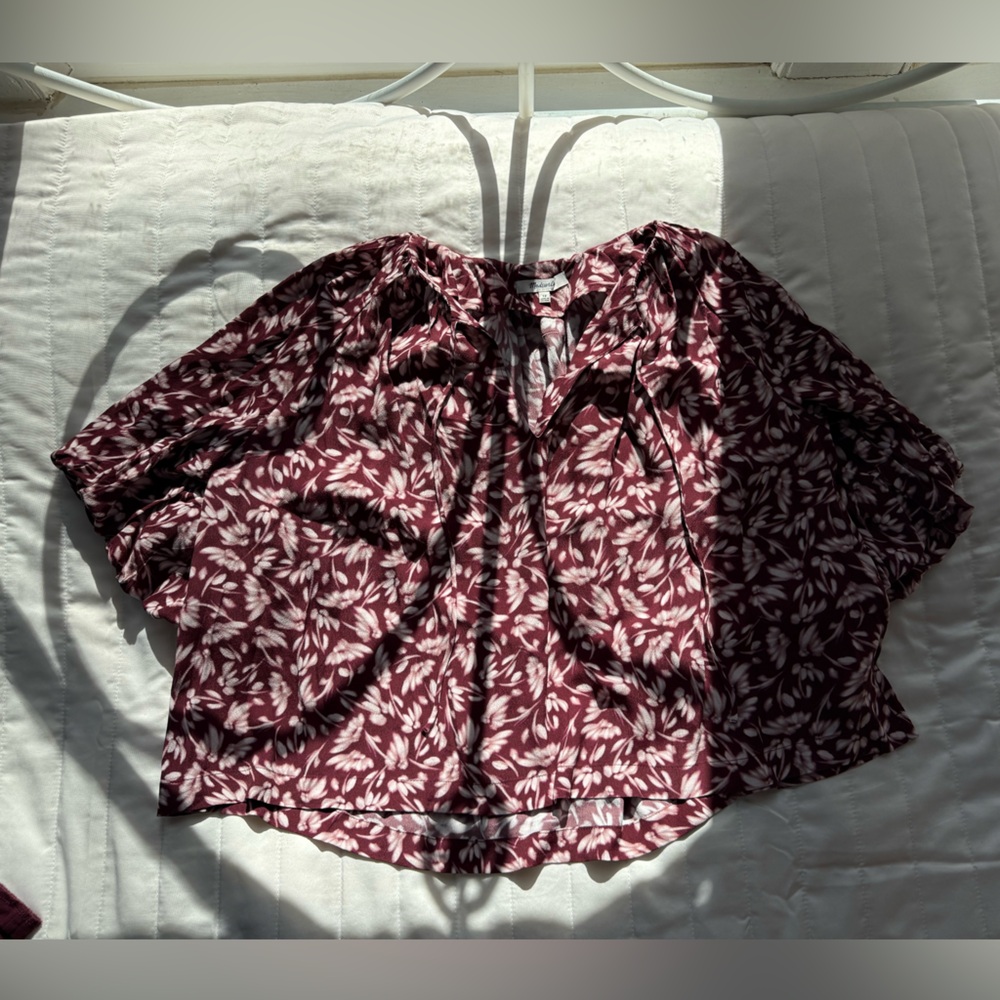 Madewell Burgundy and White Floral Top